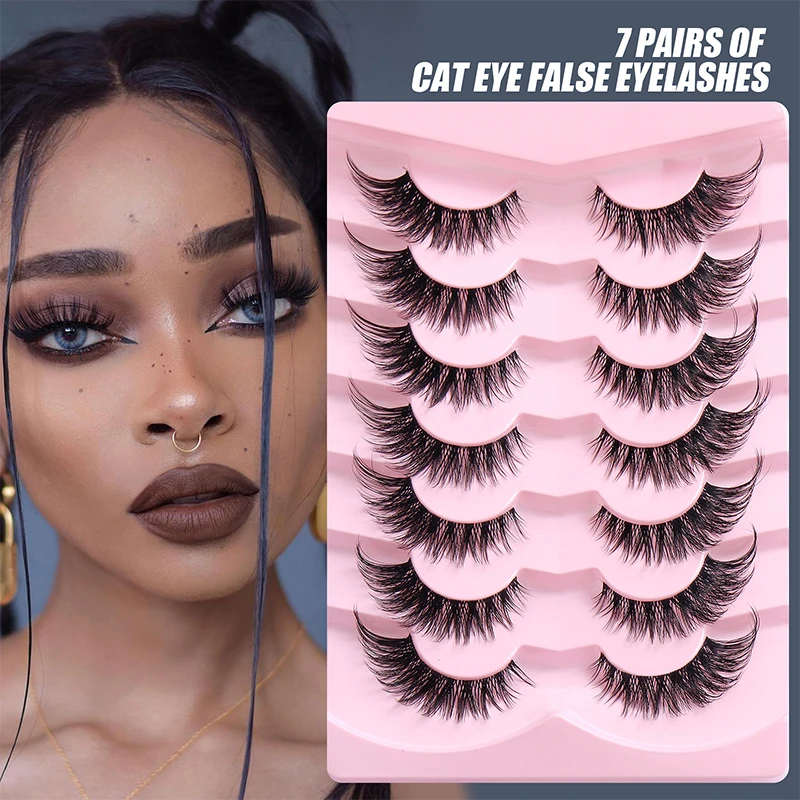 

7 Pairs False Eyelash Natural Cat Eye Lashes Faux Mink Hair Eyelashes Fluffy Soft Thick Curling Wispy Eyelash Extension Makeup