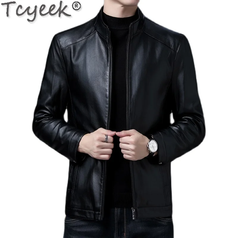 

Tcyeek 100% Real Leather Jacket Men Clothing Sheepskin Short s for Black Motorcycle Male Thin Chaquetas