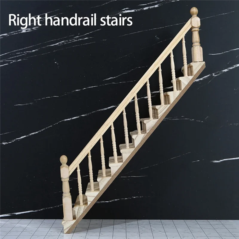 1:12 DIY Dollhouse Miniature Accessories Right Stairs Handrail Wooden Furniture Toy Children Gift Christmas Model 3