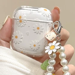 Floral TPU Earphone Cover with Imitation Pearl Chain - Wireless Bluetooth Case - AirPods Pro