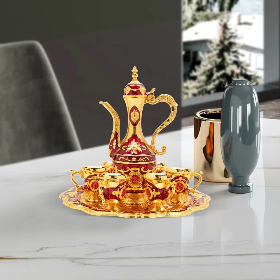 Elegant Turkish Tea Set with Teapot Cups and Tray