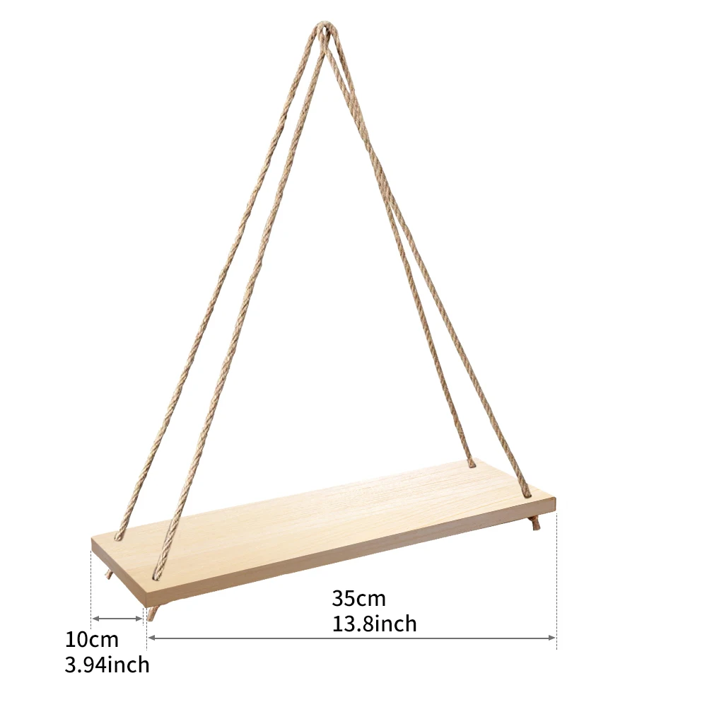 Wood Hanging Shelves for Wall Swing Rope Rustic Floating Shelf Set of 2 Wall Display Shelving Rack for Living Room Bedroom 6