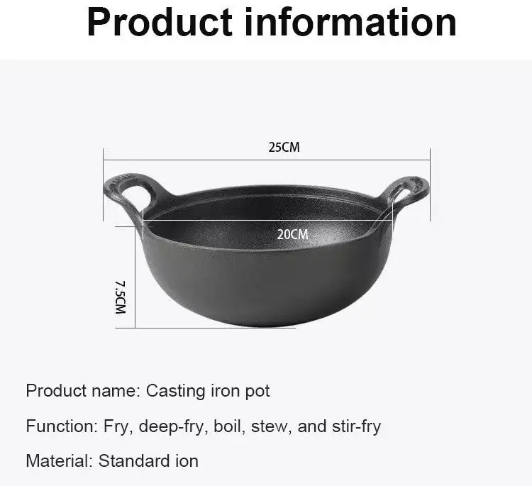 Cast Iron Non-Stick Wok - Uncoated Casserole Skillet Cookware