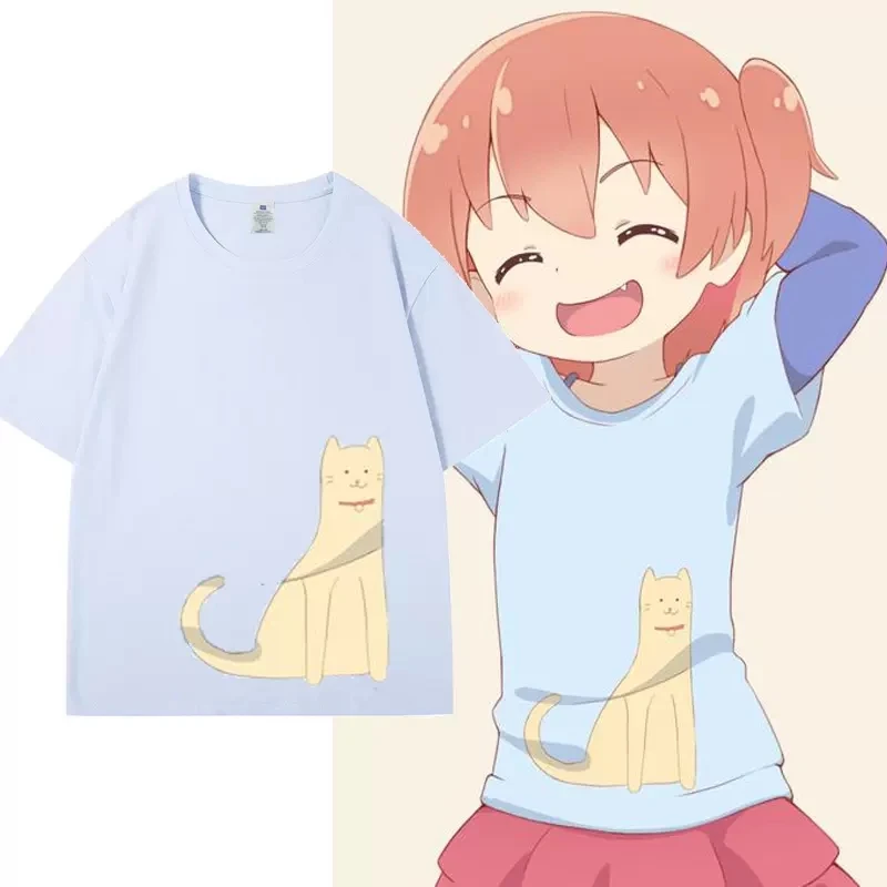 

Anime WATATEN!: an Angel Flew Down to Me Hinata Hoshino Summer Short Sleeve Cat T-Shirt Top Casual Loose Clothes Cosplay Neutral