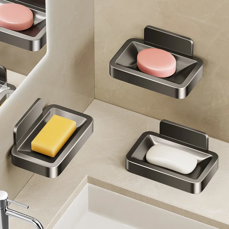 Soap Holder Shower Soap Tray Soap Dish Rack Bathroom Soap Dish No Drill Wall Mounted Soap Holder Aluminum Alloy Sponge Storage Organizer Bathroom Accessories