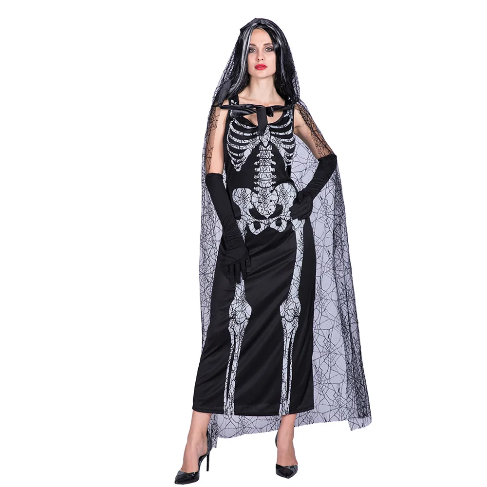 

Women Sexy Skeleton Bride Dresses Scary Adult Halloween Witch Cosplay Costume Carnival Easter Purim Fancy Dress