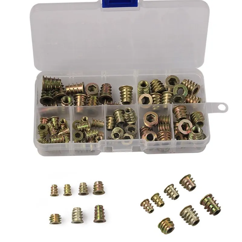 

Внутренние и внешние зубья из цинкового сплава с блокирующими гайками, мебельные аксессуары, шестигранные гайки, встраиваемые трапециевидные гайки, 70 шт.