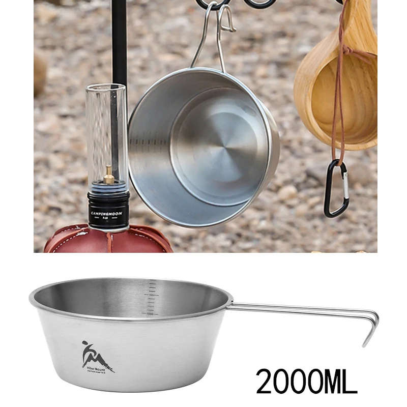 

2000ML Stainless Steel Outdoor Camping Bowl Hangable Pot Heatable Stackable Portable Pot with Scale Outdoor Cooking Tools