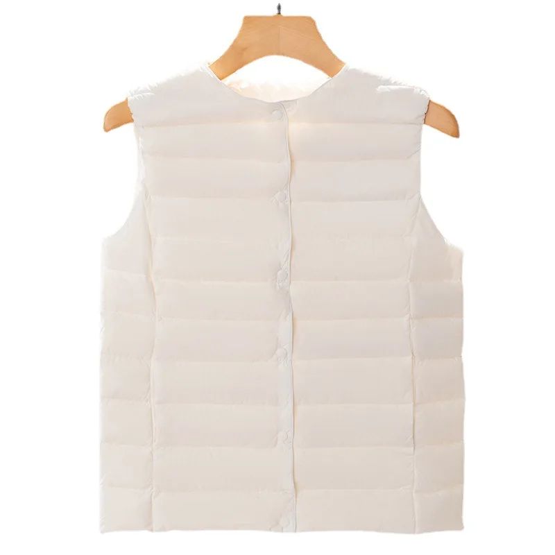 Autumn and Winter Lightweight down Jacket Women's Vest Season  round Neck Liner Vest Waistcoat White Duck down Large Size Coat