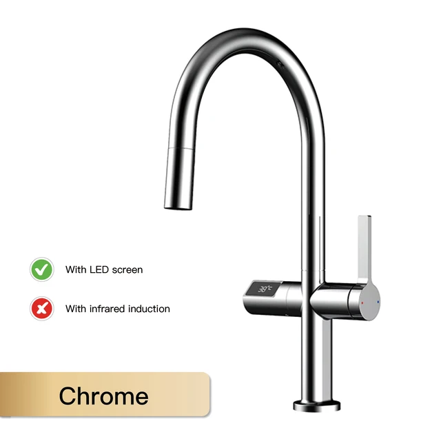 Light luxury gun gray brass kitchen faucet digital display induction design single handle cold & hot dual l 2 function sink Tap 17