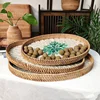 Rattan Basket HandWoven Fruit Storage Breakfast Severing Tray Drinks Snack Coffee Platters Bread Plate Home Tableware Organizer 4