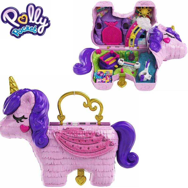 Polly Pocket Unicorn Party Large Compact Playset com Micro Polly & Lila  Dolls, mais de 25 surpresas para descobrir e divertir áreas de jogo da  festa da princesa: Bouncy House, Castle, Swings