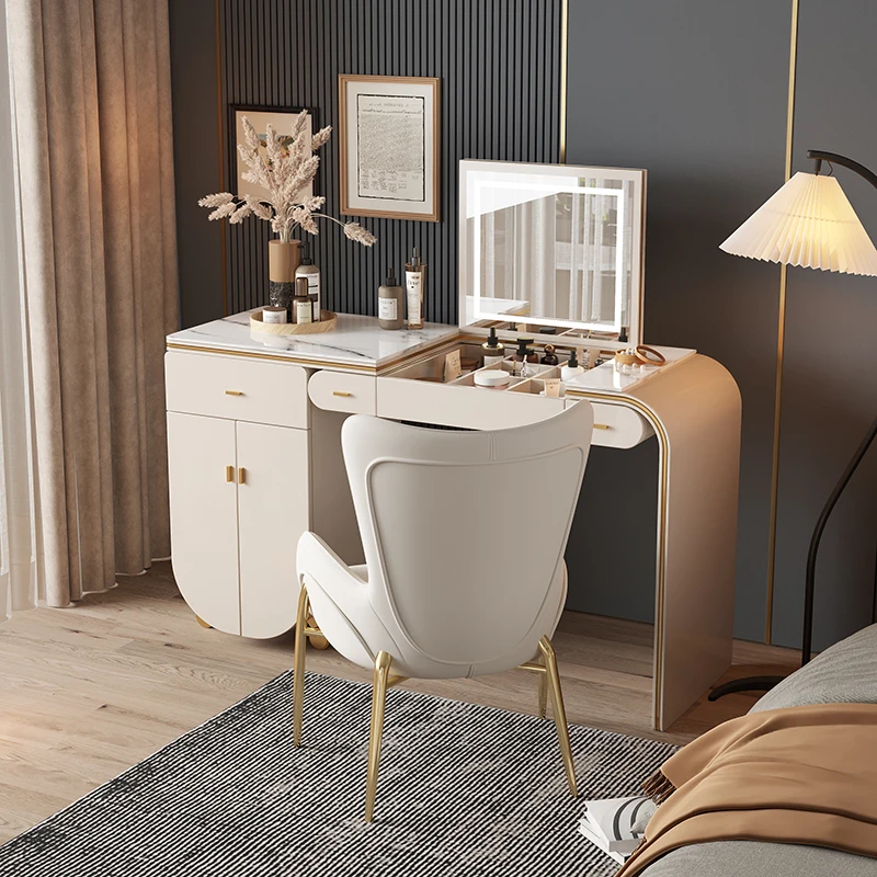 

Multi Functional Vanity Table White Luxury Chair Vanity Table Mirror Jewelry Cabinet Mueble Tocador Bedroom Furniture YY50VT