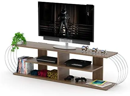 

Century Modern Tv Stand 4 Shelves Open Storage Entertainment Centre 68 inch Tv Unit, White/Chrome