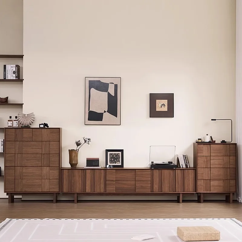 Solid Wood TV Stand Coffee Table Set Mid Century Modern Storage All In One Living Room Cabinetry Furniture Unit TV Stands Home