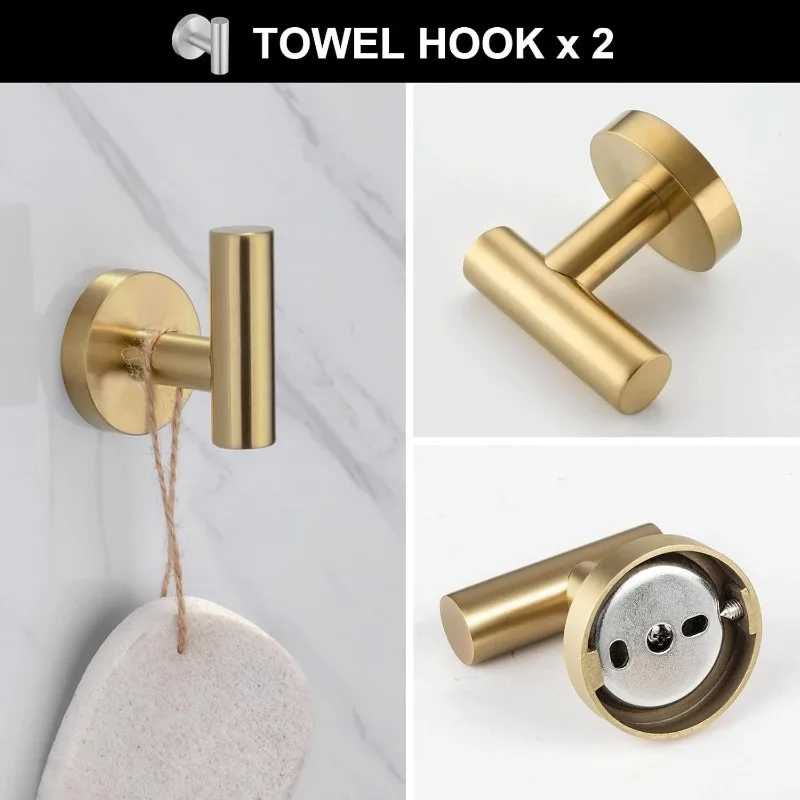 5Piece Bronze Gold Bathroom Hardware Accessories Set,Gold Towel Bar Towel Holder Set Rack Set Stainless Steel Wall Mounted
