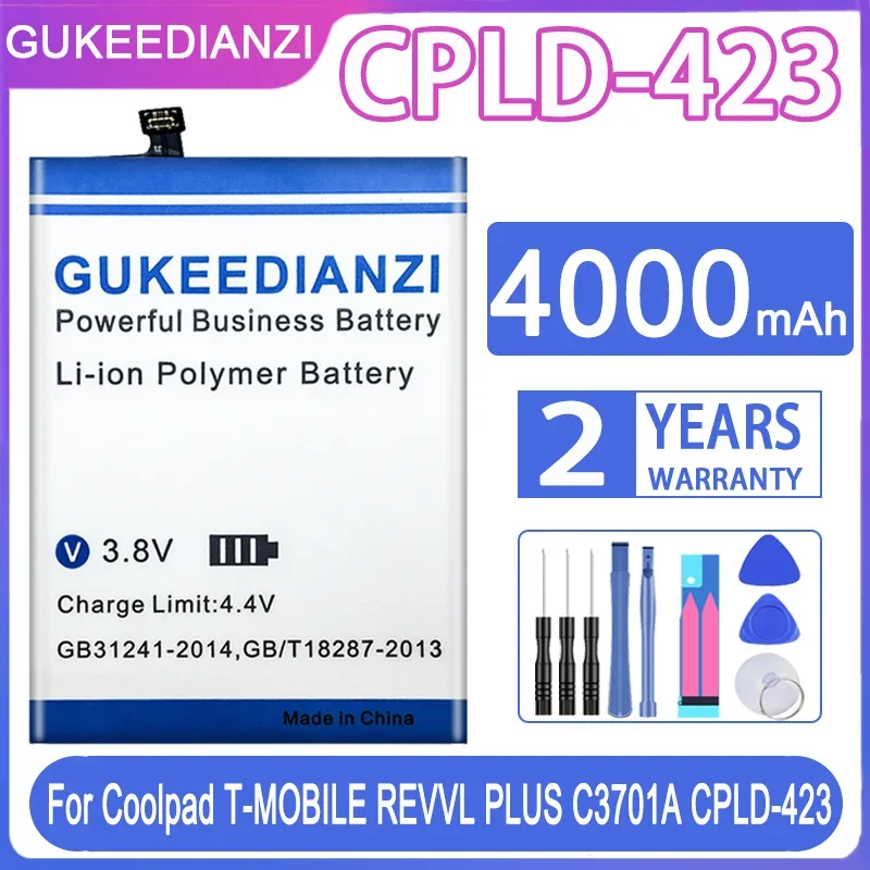 

Запасная батарея GUKEEDIANZI CPLD423 CPLD 423 CPLD-423 4000 мАч для Coolpad T-MOBILE REVVL PLUS C3701A, аккумуляторы для мобильных телефонов