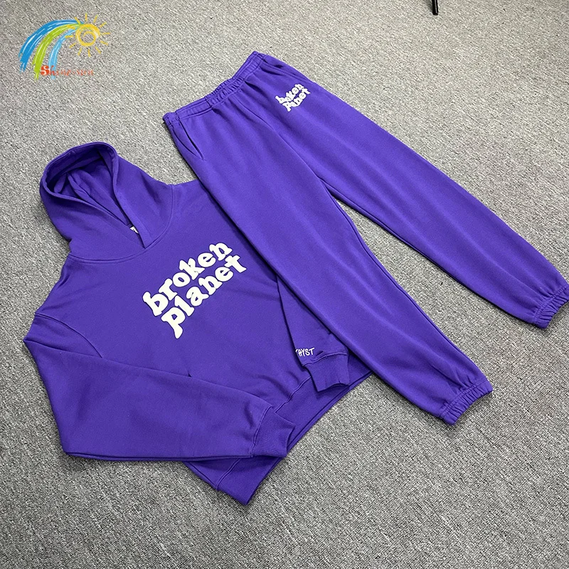 

2024 Autumn Winter Classic Logo Foam Printing Broken Planet Hoodie Hooded Men Women Casual Fashion Purple Pullovers Inside Tag