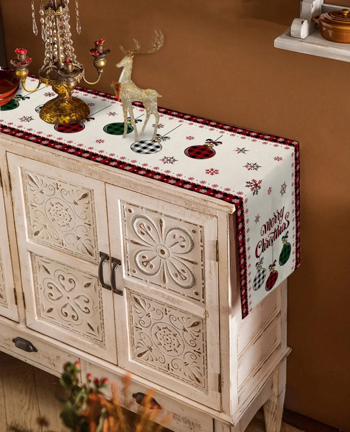 Merry Christmas Tree Ball Linen Table Runners Holiday Party Decor Reusable Dining Wedding Navidad Decorations 3