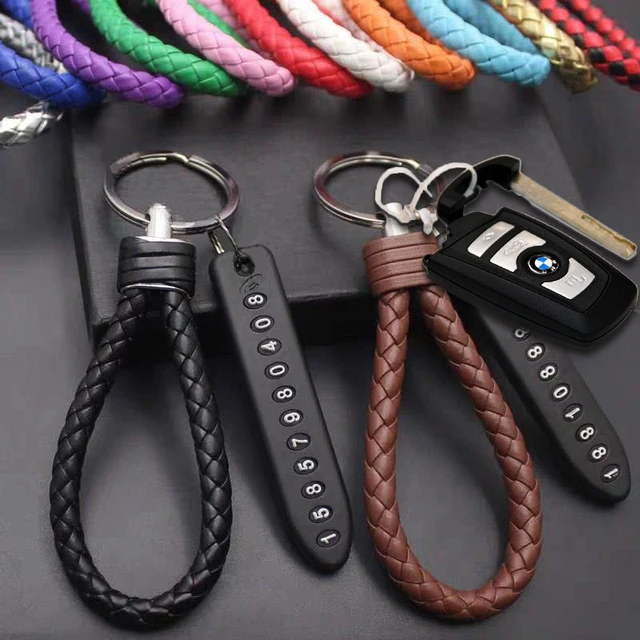 ST Car Keychain Phone Number Card Keyring Anti-lost Leather Plate Key Ring  Auto Vehicle Key Chain Accessories