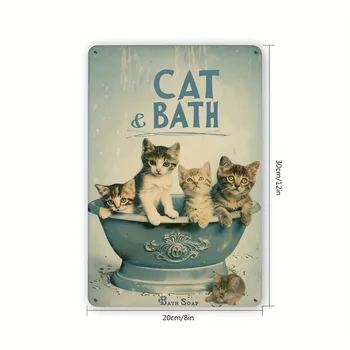 Vintage Cat Bath Metal Sign Wall Art 8x12 4