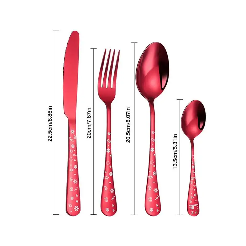 4pcs/set Christmas Flatware Set Stainless Steel Red Green Dinnerware Knife Fork Spoon Cutlery Dishwasher Safe