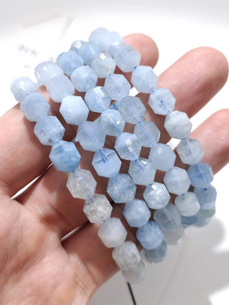 Natural Faceted Aquamarine Passepartout Single Lap Necklace For Women Girl Birthday Gift Fresh Bracelets Fashion Jewelry 7mm