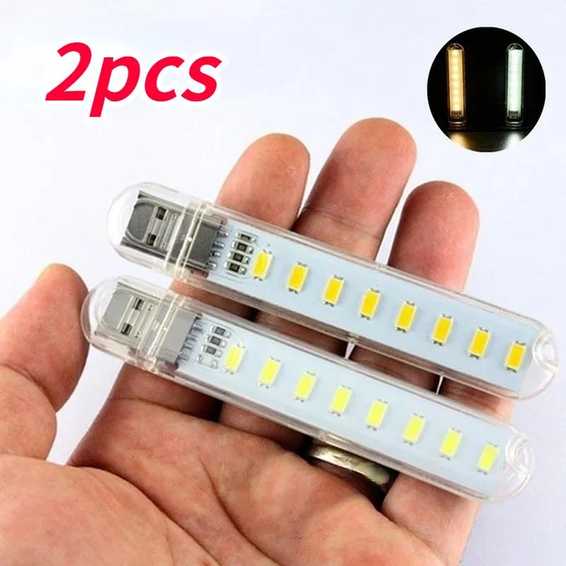 LED Light 2PC 8 LED Mini Portable USB Lamp DC 5V Camping USB Lighting for PC Laptop Mobile Power Bank Gadget
