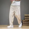 Men Cotton Linen Jogger Harem Pants Plus Size Men Long Trousers M-6XL 7XL Solid Loose Casual Elastic Waist Pants Gray Khaki 4