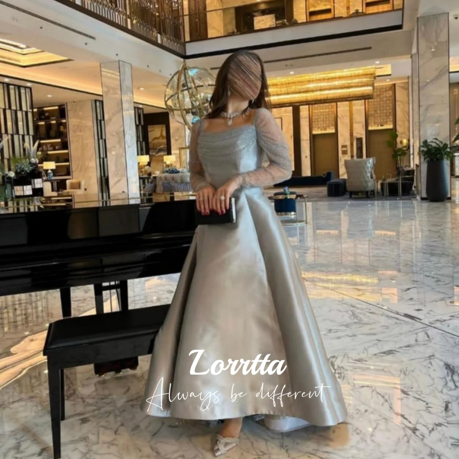 Lorrtta Glitter Off Shoulder Long Sleeve Evening Gown Sexy A Line Ball Gown Sparkling Carnival Glitter Gown Arabic Formal Robe