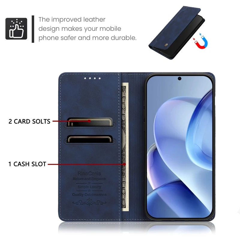 Luxury Magnetic Wallet Phone Case with Card Holder and Book Cover Design