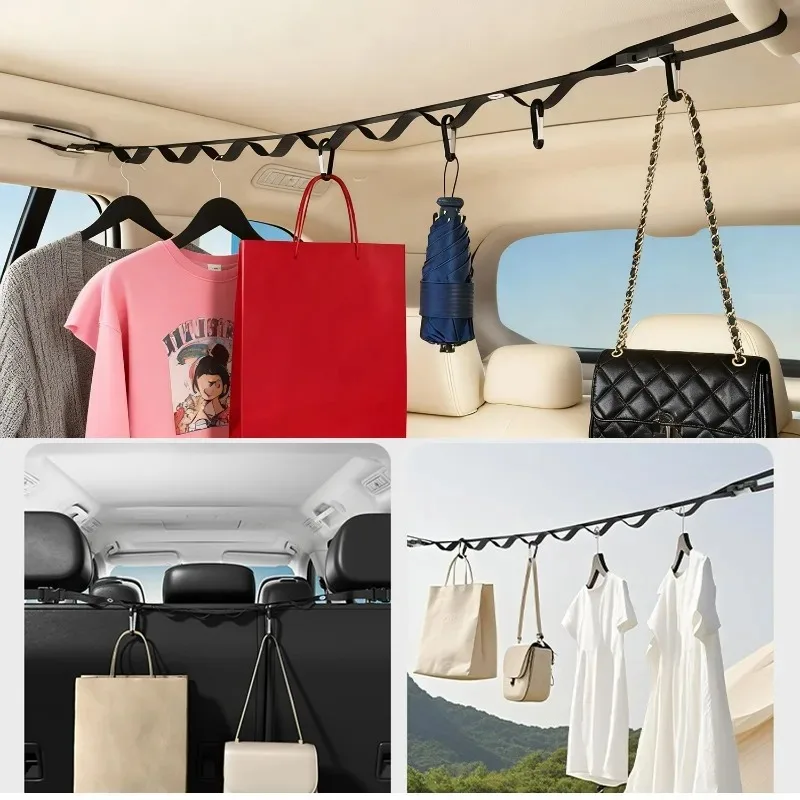 Car Clothes Hanger Bar Rear Trunk Hanging Rope for Coat Suit Auto SUV Telescopic Cloth Racks Outdoor Camping Travel Accessories