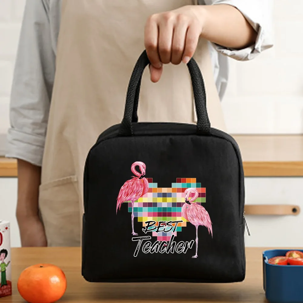 Insulated Lunch Bag  Zipper Cooler Tote Thermal Bag Lunch Box  Canvas Food Picnic Lunch Bags for Work Handbag Teacher Pattern