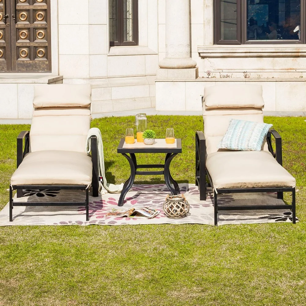 Patio Chaise Lounge Chair Set with Table Outdoor Metal Chairs Furniture, Garden Sofas 2