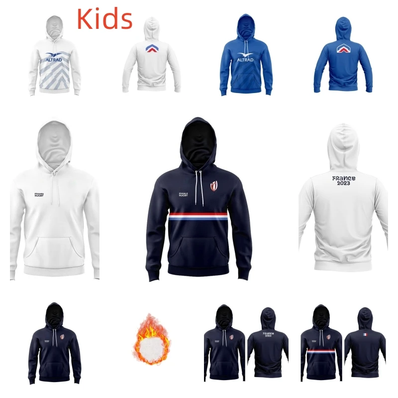 

2023 France rugby Jersey Home and away Kids Pullover Hooded Sweatshirts