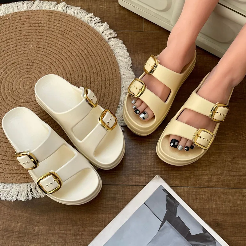 Frauen Plattform Hausschuhe Indoor Street Sommerschuhe einfarbig dicke Sohle Anti Slip weibliche Home Beach Slides Slip auf Sandalen – Detail 2