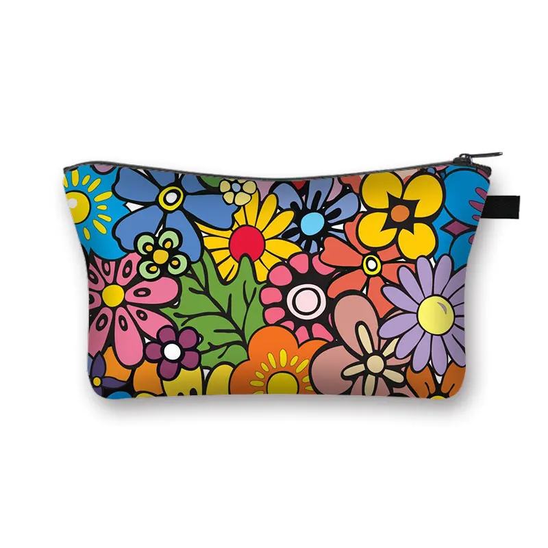 

Tulip Marigold Daisy Cosmetic Case Women Makeup Bags Floral Toiletry Bag Small Handbag Lipstick Holder Cosmetic Bag