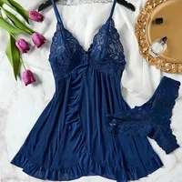 Bretelles en Tulle exquises pour femmes, sous-vêtements en dentelle à col en v, ensemble de robe tanga semi-transparente, Lingerie féminine, chemises de nuit 1