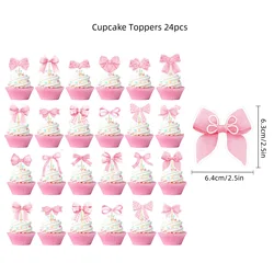 Elegant Pink Bow Cake Toppers - Princess - Themed Party Decorations (Burgundy)