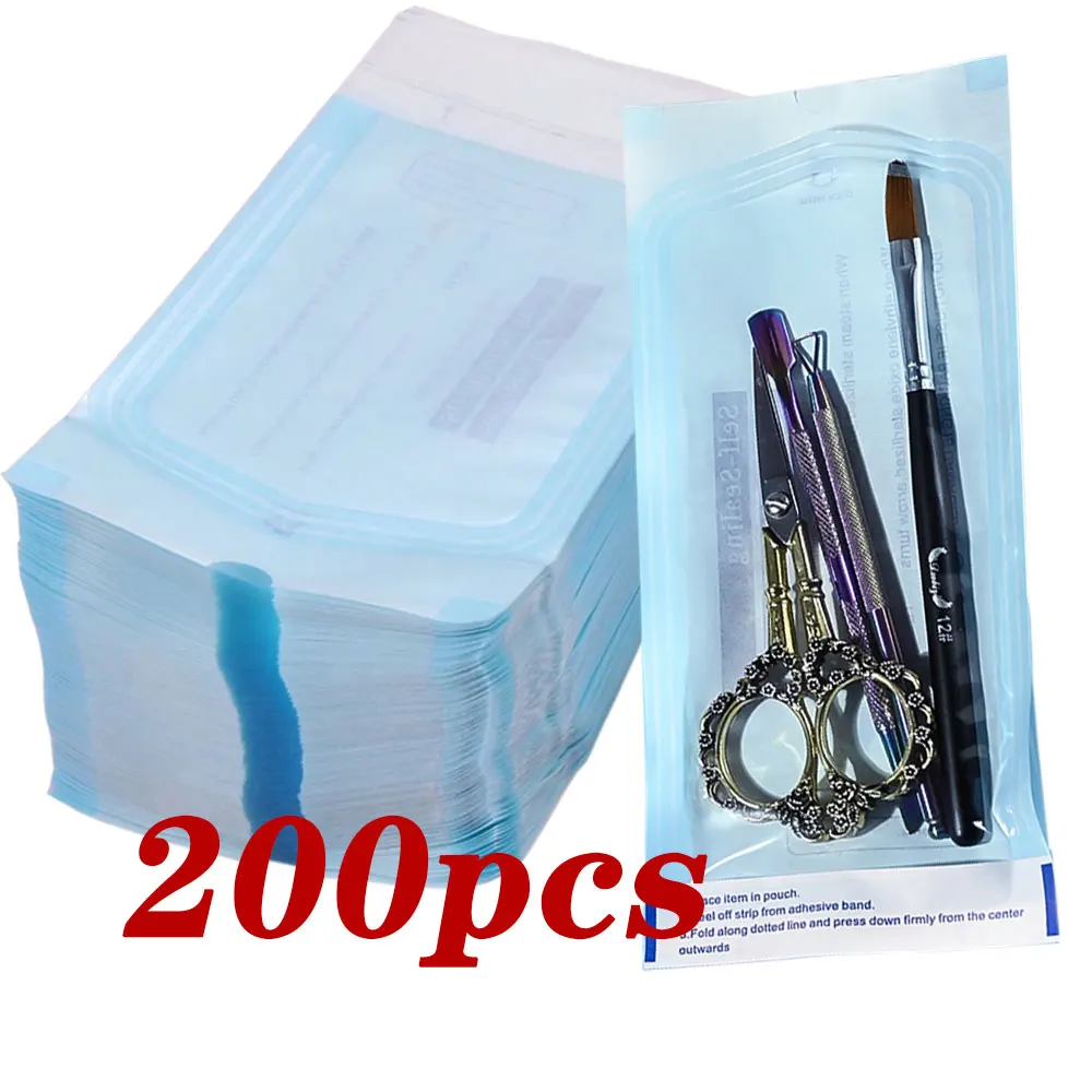 200pcs/box Nail Art Empty Sterilizing Bags Disposable 26*14cm Self-Sealing Sterilization Pouches Bag Manicure Nail Art Tools K3
