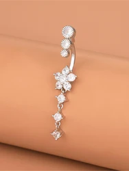 KUNIU 1 fashion casual multi-micro-inlaid zircon flower-shaped long navel nail women's body piercing jewelry