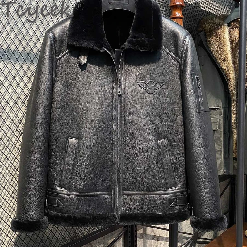 

Tcyeek Real Sheepskin Motocycle Jackets Mens Natural Fur Jackets Man Winter Warm Genuine Leather Jacket Men Clothing Chaquetas