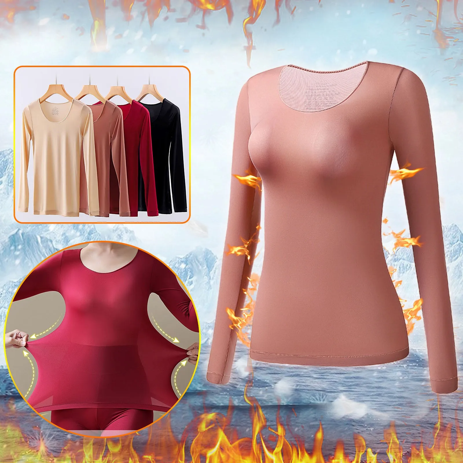 

Женское термобелье с начесом, комплект длинного нижнего белья, пижамные топы для холодной погоды