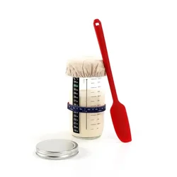 Sourdough Starter Kit with Glass Jar and Rattan Proofing Basket - Artisan Bread Fermentation Set (650ml Sourdough Jar)