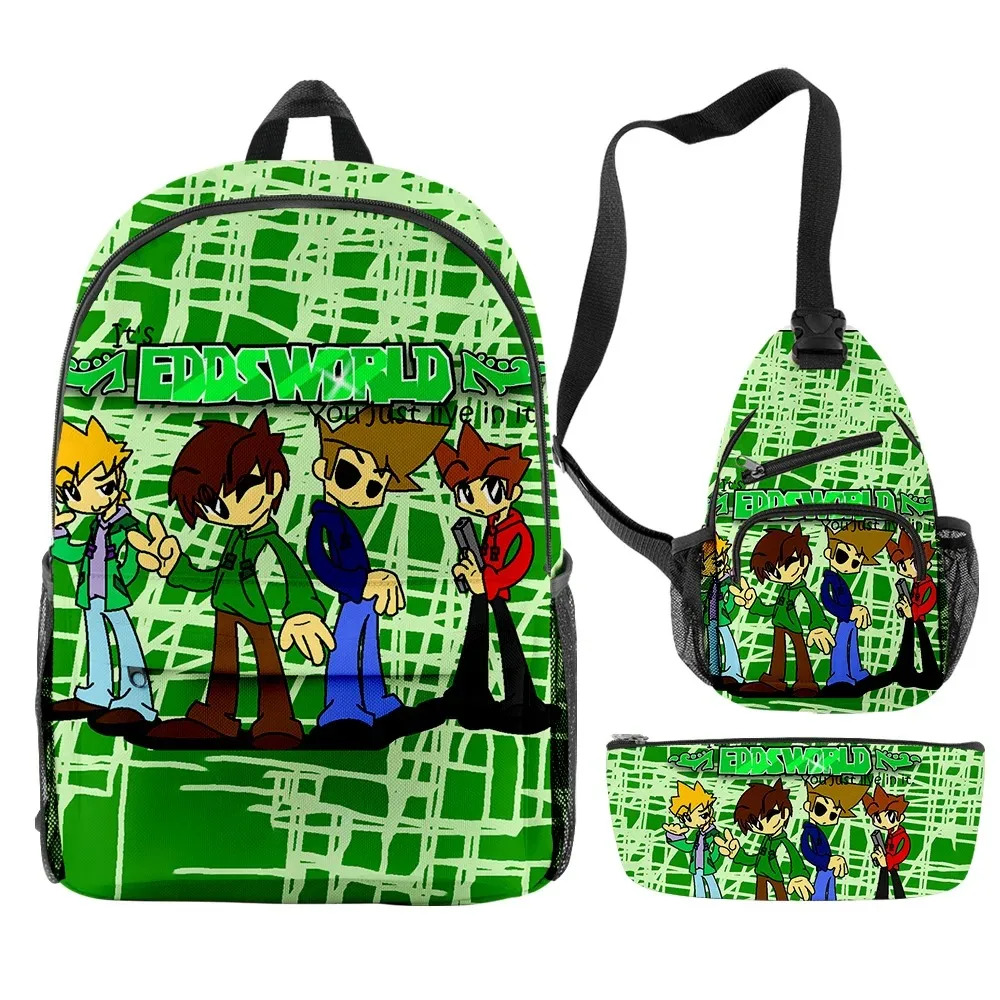 Eddsworld Merch Dos Desenhos Animados 3 Pcos/Set Saco Escolar De Viagem Saco Lalpis Crossbody Bagl Terno Para Criancur As Aldult 2024