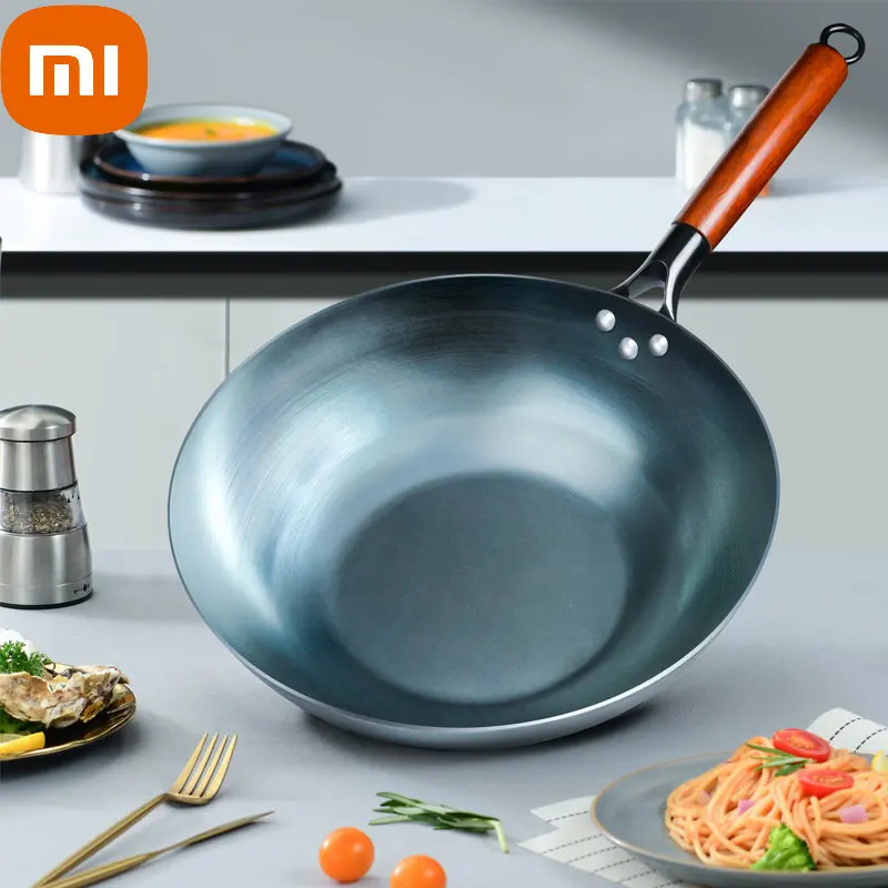 Xiaomi Flat Bottom Wok Pan 13.5" Woks and Stir Fry Pans Blue iron