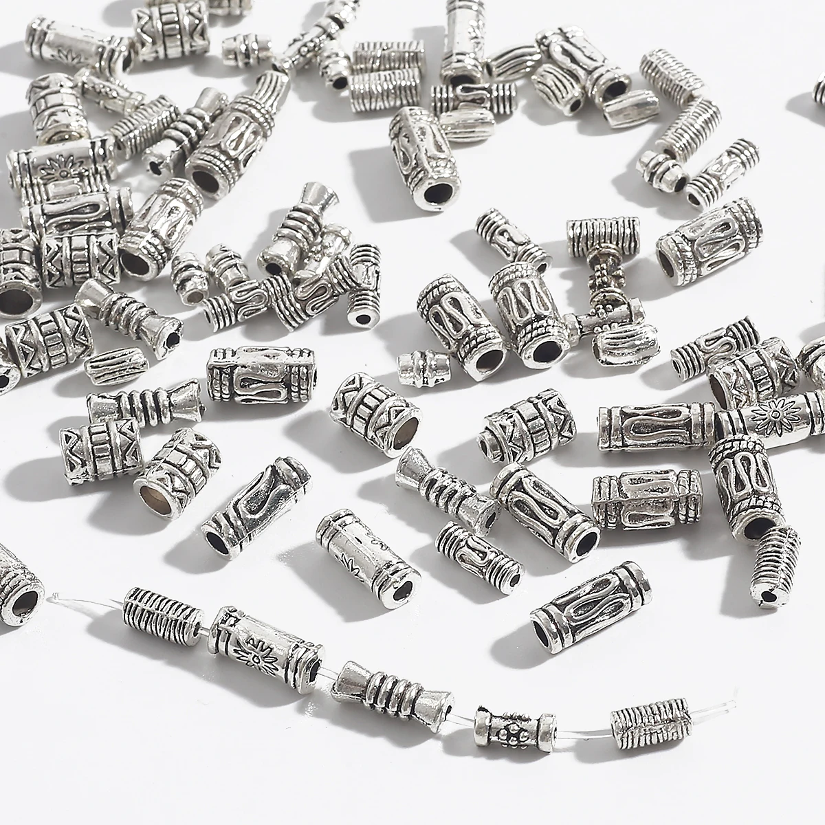 Set of 50/100 Vintage Silver-Tone Alloy Beads and Charms