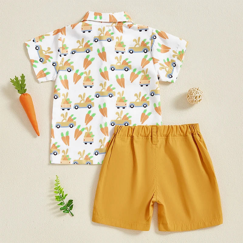 Pudcoco Baby Toddler Boy Easter Outfit Carrot Short Sleeve Button-up Bowtie Shirt Solid Shorts 2 Pcs Set 6M-4T