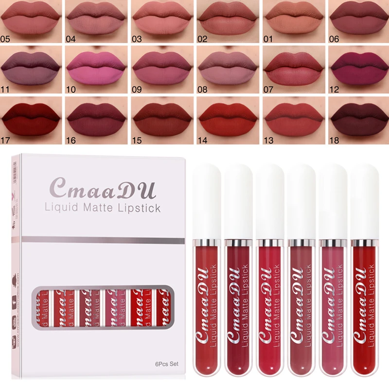 

6 Colors/Set Fashion Matte Lip Gloss Sets Natural Moisturize Waterproof Lasting Velvet Sexy Red Liquid Lipstick Beauty Cosmetic
