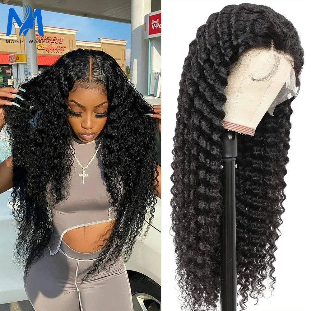 

Deep Wave 13x4 HD Transparent Lace Frontal Human Hair Wigs Brazilian Remy Curly Hair for Women 150 Density 30 32 38 Inches